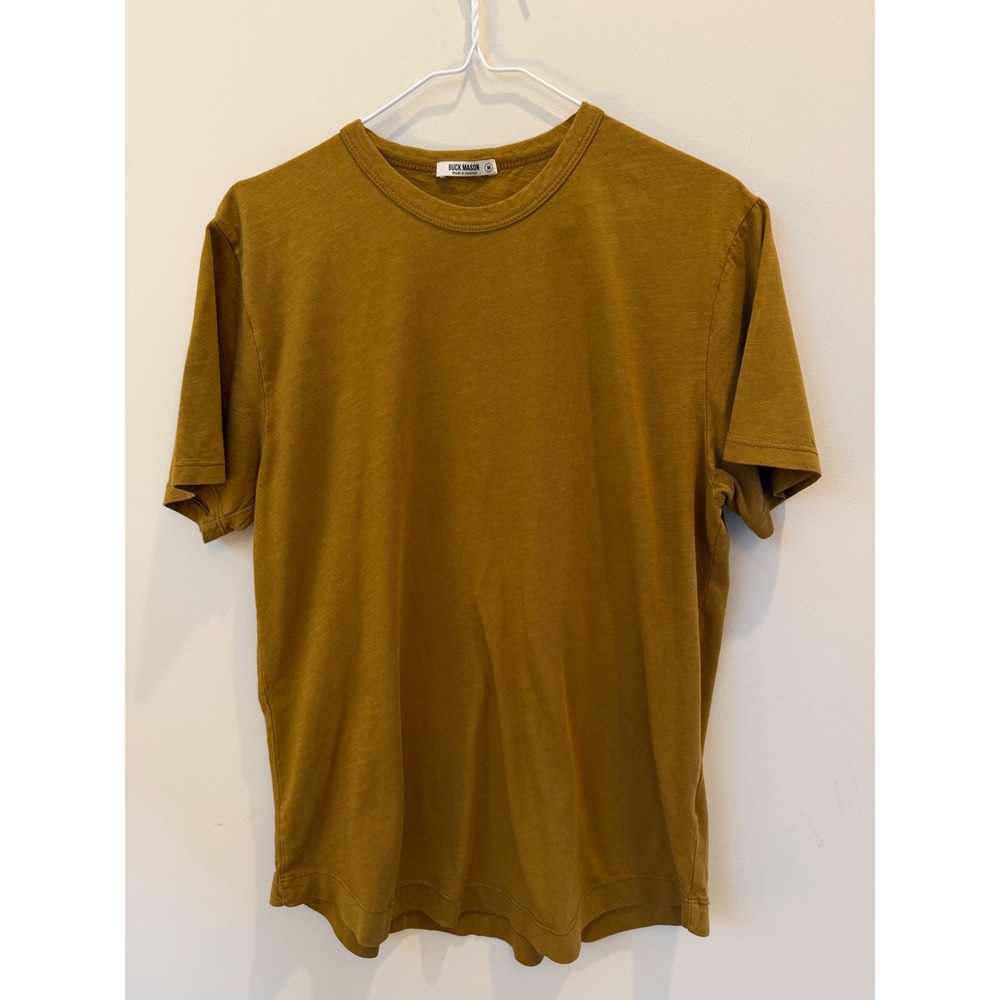 Buck Mason Mens Slub Curved Hem Tee Shirt Mustard Yellow Medium